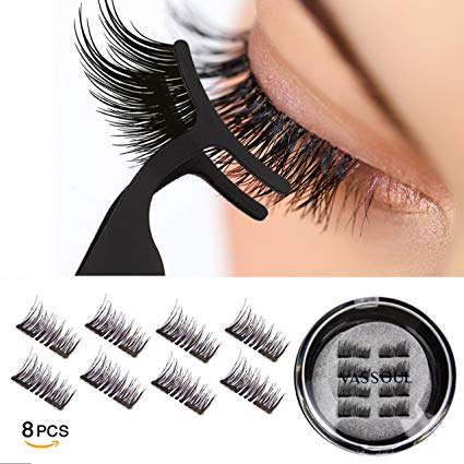 Dual Magnetic Eyelashes-0.2mm Ultra Thin Magnet-Lightweight & Easy to Wear-Best 3D Reusable Eyelashes Extensions With Tweezers (Black)