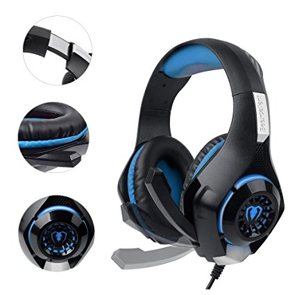 Xbox Headsets, Xbox One Headset with Mic, Gaming Headset PS4 Headset with Microphone, Volume Control, LED Light and 3.5mm Audio Jack (Blue)