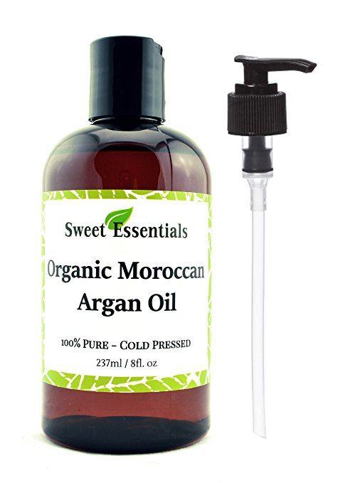 Premium Organic Moroccan Argan Oil | 8oz With Pump | Imported from Morocco | From Raw Unroasted Nuts | 100% Pure | Cold Pressed | Miracle Oil For Every Skin Condition, Hair, Nails, Anti-aging & More