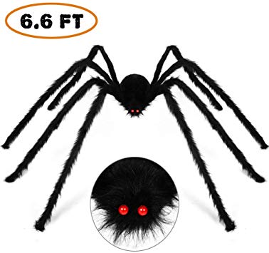 Halloween Decorations Outdoor Décor Giant Spider 6.6FT 200cm, Halloween Decoration Large Scary Furry Spiders - Black