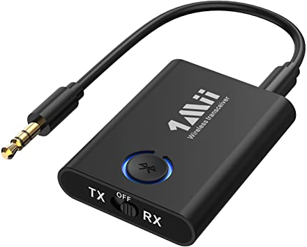 [2022 Upgraded] 1Mii Bluetooth Transmitter & Receiver, Bluetooth v5.0 for Audio System, 2-in-1 Wireless 3.5mm Adapter Transmit & Receive Bluetooth w/Superior Sound for TV/Speakers/Car/Air Travel/Earphones, Plug n Play