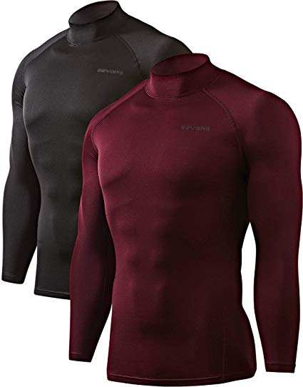 DEVOPS Men's 1~2 Pack Thermal Heat-Chain Compression Baselayer Tops Mock Turtleneck Long Sleeve T-Shirts