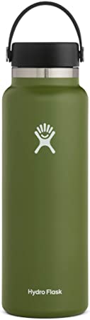 Hydro Flask Water Bottle - Stainless Steel & Vacuum Insulated - Wide Mouth 2.0 with Leak Proof Flex Cap - 40 oz, Olive