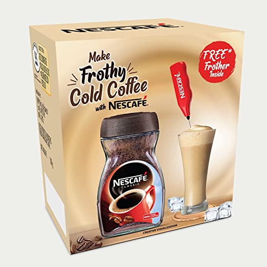 Nescafé Frothy Cold Coffee Kit (Nescafé Classic Instant Coffee with Free Frother) 200g Dawn Jar, 200g with Frother)