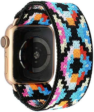 Tefeca Geometry Pattern Elastic Compatible/Replacement Band for Apple Watch 38mm/40mm (Gold Adapter, L3 fits Wrist Size : 6.5-7 inch)