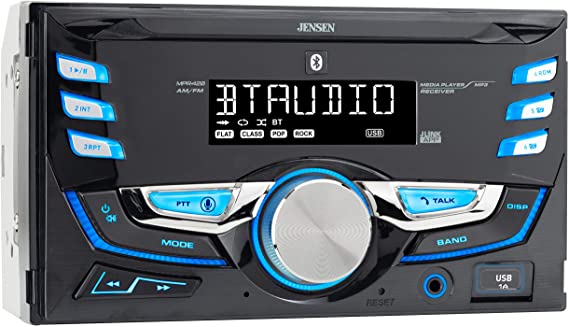 JENSEN MPR420 7 Character LCD Double DIN Car Stereo Receiver | Push to Talk Assistant | Bluetooth | USB Fast Charging