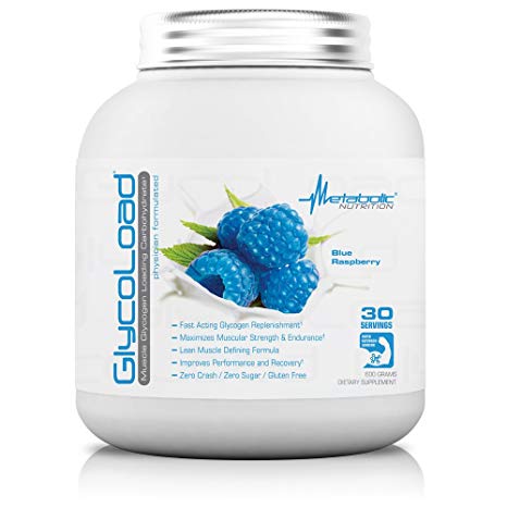 Metabolic Nutrition, Glycoload, 100% Micronized Cyclic Cluster Dextrin Carbohydrate Powder, Muscle Glycogen Loading Carbohydrate, Pre Intra Post Workout Supplement, Blue Raspberry, 600 gm (30 ser)