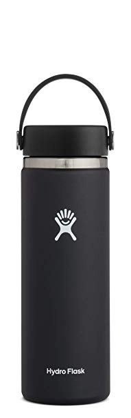 Hydro Flask Water Bottle - Stainless Steel & Vacuum Insulated - Wide Mouth 2.0 with Leak Proof Flex Cap - 20 oz, Black