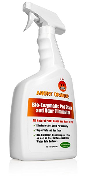 Angry Orange - Best Enzyme Pet Odor Eliminator And Stain Remover To Destroy Cat And Dog Urine 32oz Spray Bottle -Fresh Non Citrus Scent