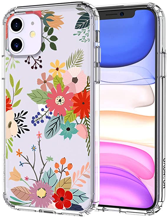 MOSNOVO iPhone 11 Case, Flower Floral Pattern Clear Design Transparent Plastic Hard Back Case with TPU Bumper Protective Case Cover for Apple iPhone 11 (2019)