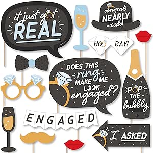 Big Dot of Happiness Just Engaged - Black and White - Engagement Party Photo Booth Props Kit - 20 Count