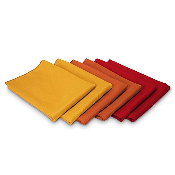 TableLinensforLess Thanksgiving/Fall Cloth Napkin Sets (6 Pack, Gold/Burnt Orange/Red)