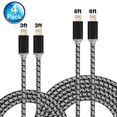 Lightning to USB iPhone Charger 3FT 3FT 6FT 6FT Nylon Braided iPhone Cable (4 Pack)