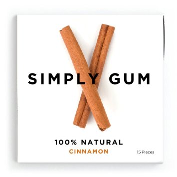 Simply Gum Cinnamon Natural Chewing Gum - Non GMO, Vegan, 6 Packs (90 Pieces)