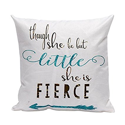 DolphineShow "Though She Be But Little She Is Fierce" Pattern Cotton Linen Square Pillow Shams Sofa Decorative Throw Pillow Case Cushion Cover 18x18