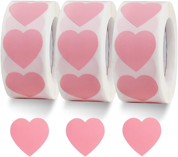 Vuzvuv 1500 Labels Pink Heart Stickers 1 inch Heart Coding Shape Paper Labels for Valentine's Day Wedding Anniversaries Invitation Envelopes Cute Decals for Water Bottle Packaging(3 Pcs/500 Per Roll)