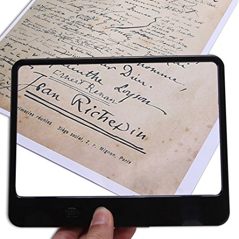 Full Page 3X Magnifier Hands Free Reading Magnifying Glass with Light for Books -Large Viewing Area for Seniors, Kids Present