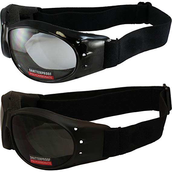 Red Baron Motorcycle Aviator 2 Goggles For Day and Night Use Super Dark Lens and Clear Lens