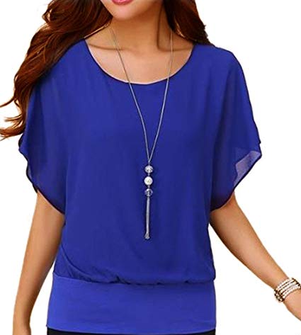 Viishow Women's Loose Casual Short Sleeve Chiffon Top T-Shirt Blouse