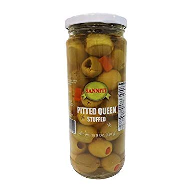 Sanniti Spanish Pitted Queen Olives Stuffed with Pimento, 15.9 Ounce