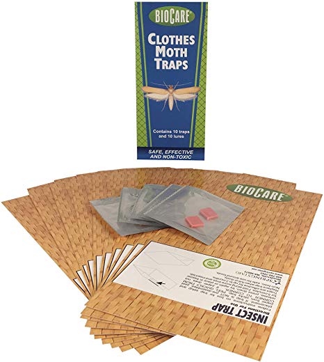 Biocare | Superior Clothes Moth Traps with Pheromone Lures (Contains 10 Complete Traps) | Non-Toxic & Pesticide Free | Child & Pet Friendly| Made in USA