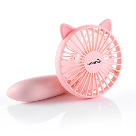 Easehold Mini Handheld Personal Fan Rechargeable Battery Powered Portable Adjustable Table USB Fans Travel Cooler 1200mAh with 3 Speed (Pink)