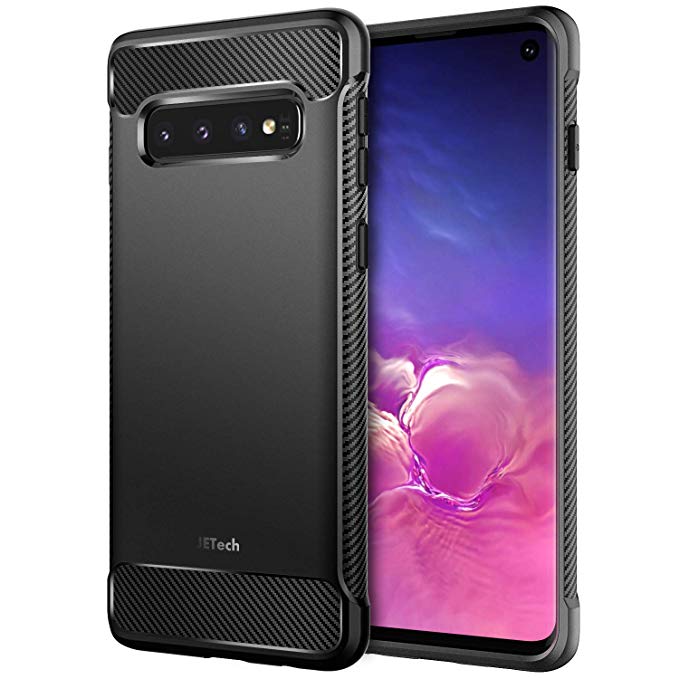 JETech Case for Galaxy S10, Protective Cover with Shock-Absorption and Carbon Fiber Design, Black