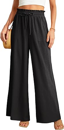 JINKESI Women Wide Leg Pants High Waist Loose Flowy Adjustable Tie Knot Trousers Business Casual Pants with Pockets