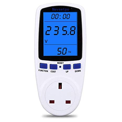 Power Meter UK Plug Nevsetpo Power Monitor with Backlight Display Watts Meter Electricity Usage Consumption Monitor