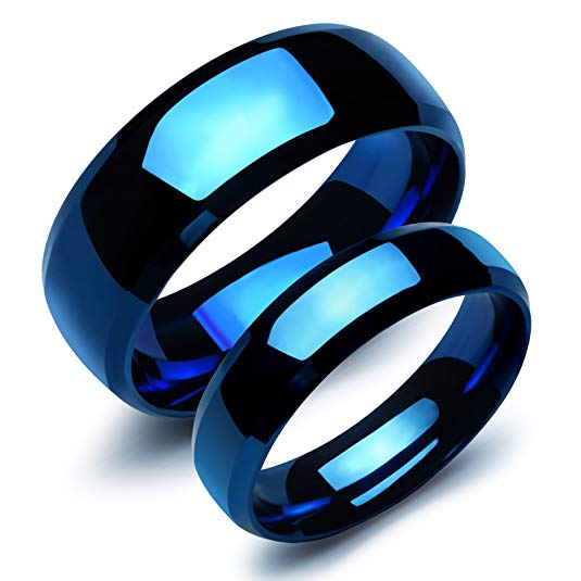 Fate Love 2 pcs Stainless Steel Our Love Pure as The Sea Noble Ocean Blue Couple Rings Wedding Band