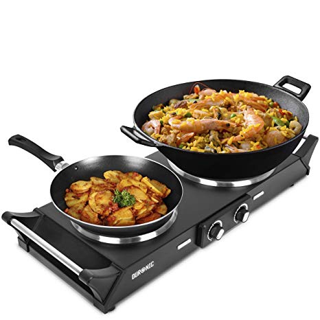 Duronic Hot Plate HP2BK | Table-Top Cooking | 2500W | Black Steel Electric Single Hob with Handles | 2 Cast Iron Portable Hob Rings (1500W & 1000W) | For Warming, Cooking, Boiling, Frying, Simmering