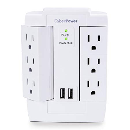 CyberPower CSP600WSURC2 Surge Protector, 1200J/125V, 6 Swivel Outlets, 2 USB Charging Ports, Wall Tap Design, White