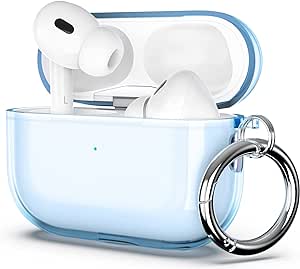 ULAK Compatible Airpods Pro 2nd Generation Case Clear, Design Soft TPU Airpods Pro 1st/2nd Generation Case Cover 2022/2019 with Ring Keychain Shockproof Protecitve Cover for AirPods Pro, Light Blue