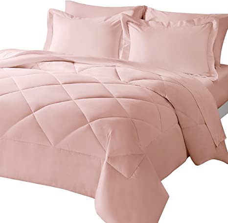 CozyLux Twin Comforter Set with Sheets 5 Pieces Bed in a Bag Pink All Season Bedding Sets with Comforter, Pillow Shams, Flat Sheet, Fitted Sheet and Pillowcases