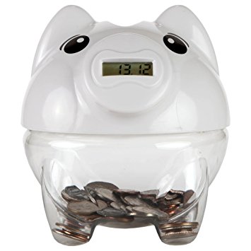 Lily's Home SW448 Digital Piggy Coin Counting Bank, 5 1/2 x 6 1/4 x 6-Inch, White