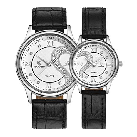Romantic His and Hers Watches-Pair Hearts Wristwatch for Man Woman,Ultrathin Leather Strap,Set of 2