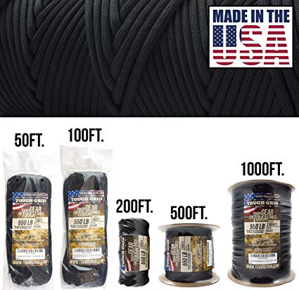 TOUGH-GRID 550lb Paracord/Parachute Cord - 100% Nylon Genuine Mil-Spec Type III Paracord Used by The US Military - Great for Bracelets and Lanyards - Made in The USA.