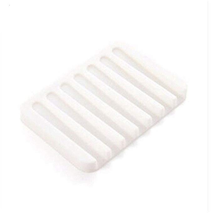 Lightclub Flexible Bathroom Silicone Soap Storage Holder Dish (White)