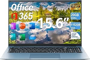 SGIN 15.6 Inch Laptops, Laptop Computers Students Business with 20GB RAM 128GB EMMC 1024GB SSD, Celeron N5095 Quad-Core, Office 365 1-Year Subscription, USB 3.2, HDMI, Type-C, 7000mAh, WiFi 6(Gray)