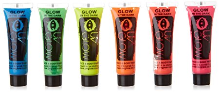 UV Glow - Glow in the Dark Face & Body Paint 10ml - Set of 6 Tubes