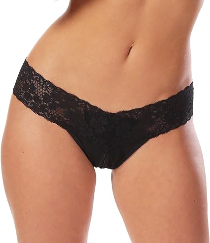 Women's Lace and Mesh Crotchless Thong 3 Pack