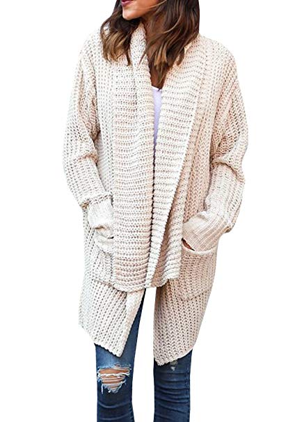 Valphsio Women Open Front Chunky Cardigan Long Sleeve Sweater with Pocket