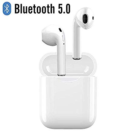 Bluetooth Headset, Wireless Headset Bilateral Call Bluetooth Headset 5.0 in-Ear Earphones Stereo in-Ear Microphone Built-in Handsfree Headphones for Apple Airpods Android/iPhone (White)
