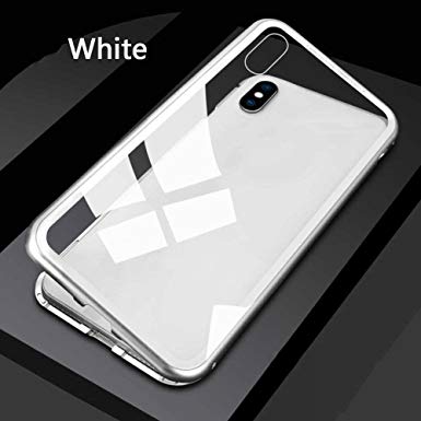 Eachbid 360° Magnetic Metal Bumper Tempered Glass Clear Case Cover for iPhone7plus/8plus White