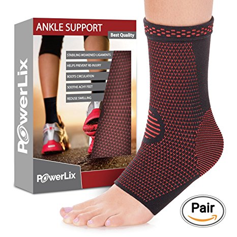 PowerLix Ankle Brace Compression Support Sleeve for Athletics, Injury Recovery, Joint Pain. Plantar Fasciitis Foot Socks with Arch Support, Eases Swelling, Heel Spurs, Achilles tendon