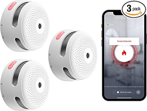 X-Sense Wi-Fi Smoke Detector, Wireless Smart Fire Smoke Detector with Replaceable Lithium Battery & Silence Button, Auto Self-Check Function, XS01-WT, Pack of 3