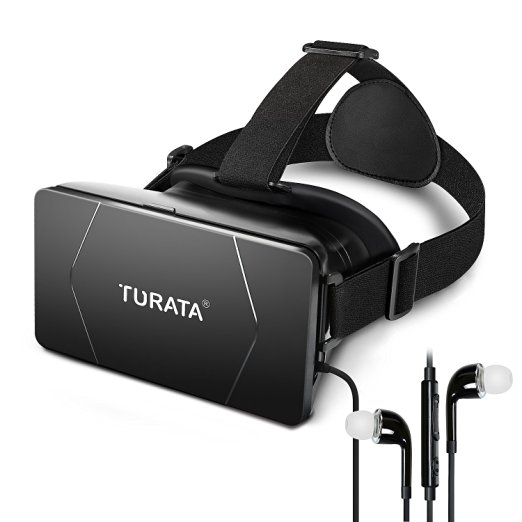 3D VR Glasses - Virtual Reality Box Headset with Adjustable Lens Strap for 3.5-6.0 Inch Smartphone iPhone 6S/6 Plus/5/5S/SE Samsung Galaxy Note 4/S6/S7 Edge 3D Movies Games by TURATA,Balck