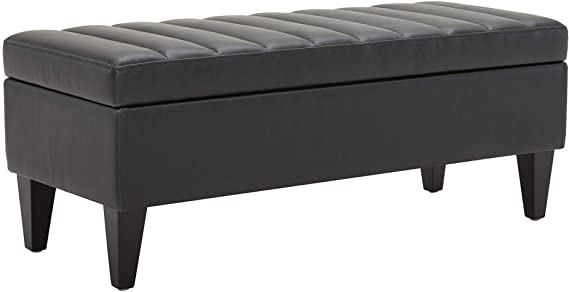 Amazon Brand – Rivet Maple Channel Tufted Vegan Leather Storage Ottoman with a Soft-Close Hinge, 45.3"W, Black