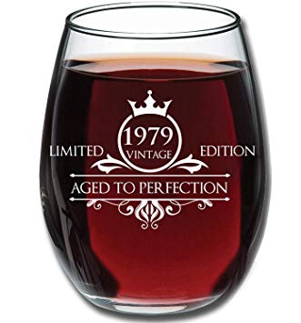 1979 40th Birthday Gifts for Women and Men Wine Glass - Funny Vintage Aged To Perfection - Anniversary Gift Ideas for Mom Dad Husband Wife – 40 Year Old Party Supplies Decorations for Him, Her - 15oz