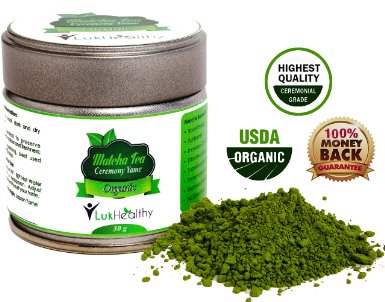 SUPER MATCHA GREEN TEA 30g - HIGHEST JAPANESE ORGANIC MATCHA CEREMONIAL GRADE - Superfood Antioxidant - Fat Burner - Boosts Energy - Full Of Nutrients - Effective Detox Tea - LukHealthy Matcha Powder Suitable For Smoothies, Baking And Cooking - Great Taste - No Bitterness - TOP QUALITY - Using Only First Plucking Of Green Tea Leaves - Hand Picked -Free From Heavy Metals - New Look - 100% Money Back Guarantee